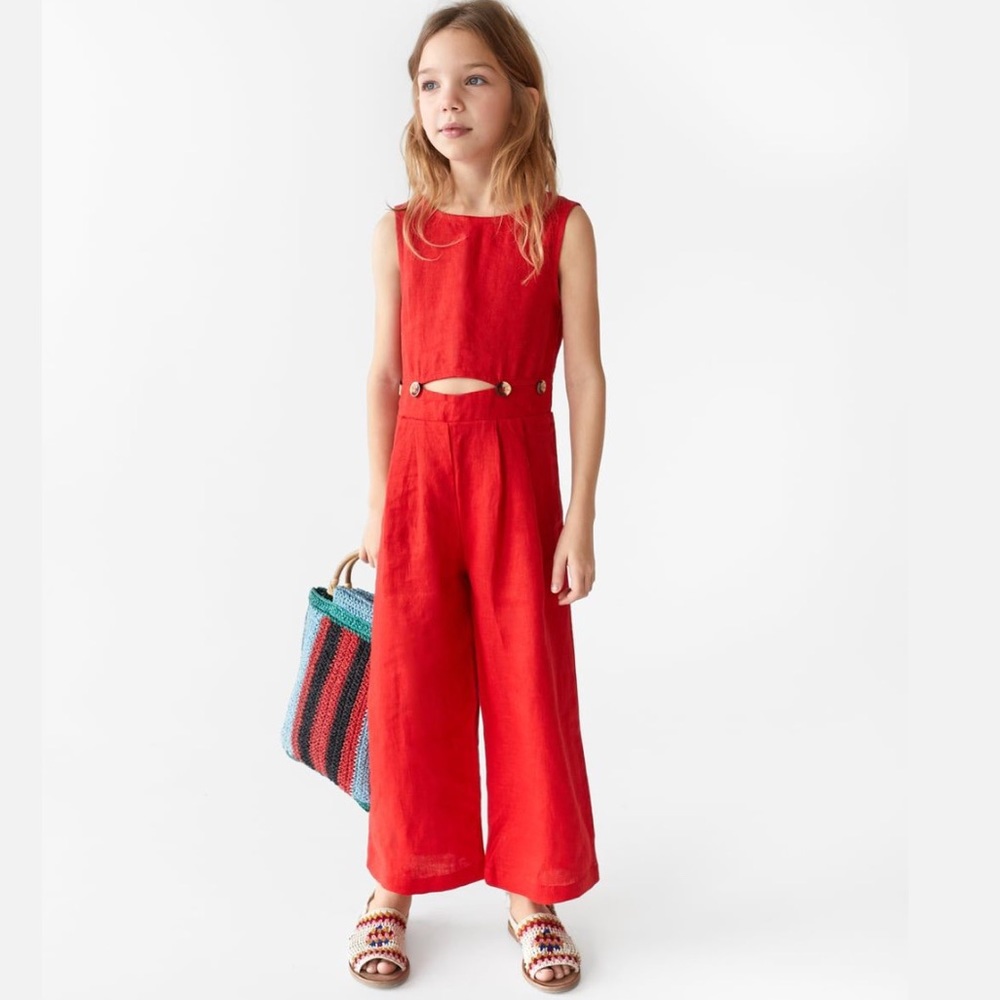 Zara 100% Linen Button Front Cutout Jumpsuit 8